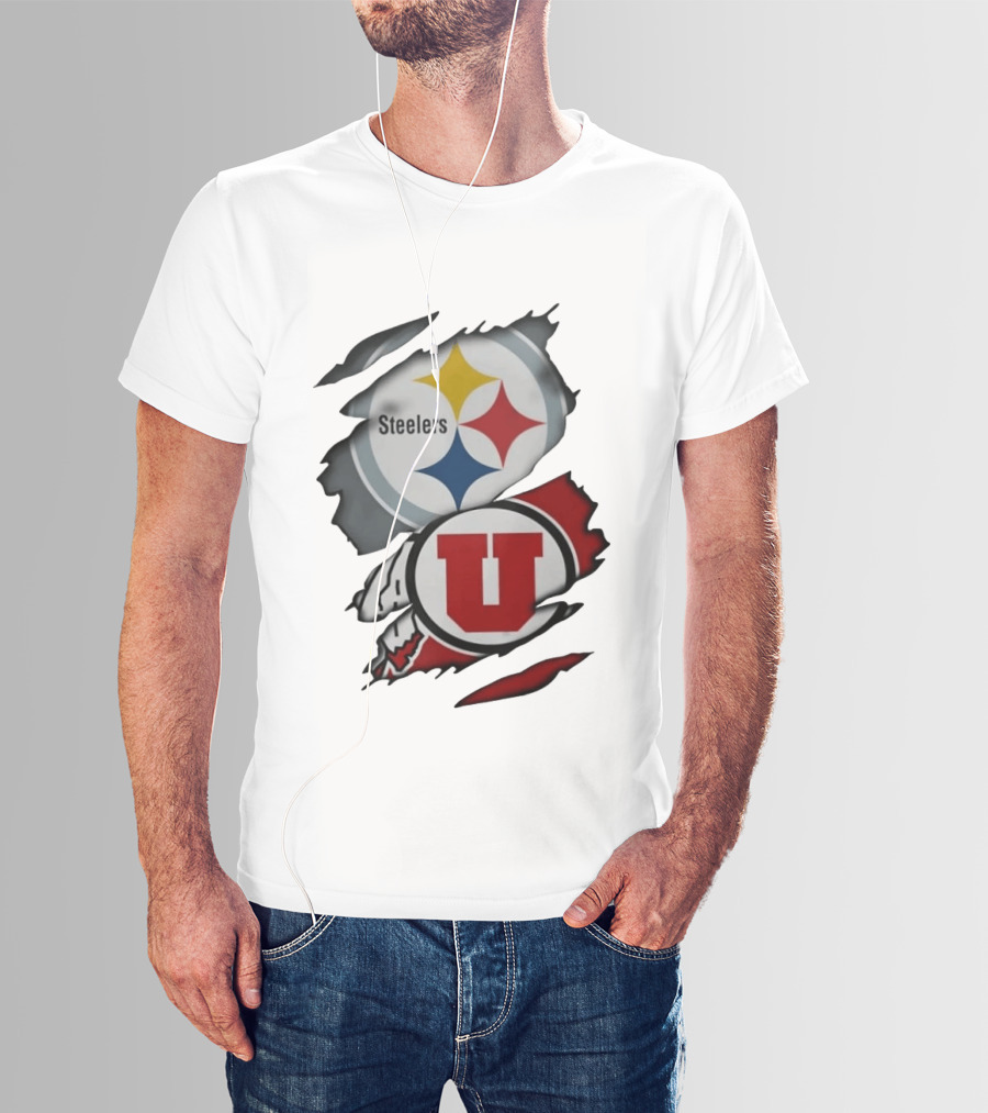 Pittsburgh Steelers Utah Utes Ripped Skin Fan T-Shirt
