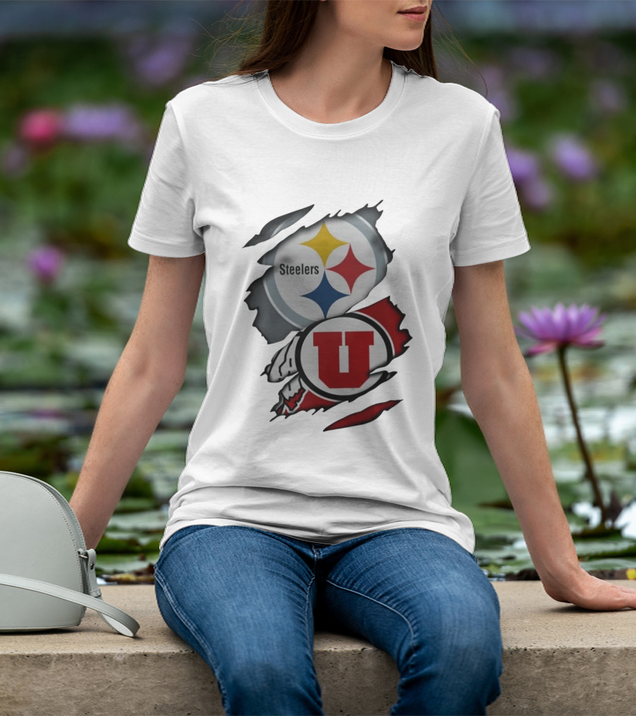 Pittsburgh Steelers Utah Utes Ripped Skin Fan T-Shirt