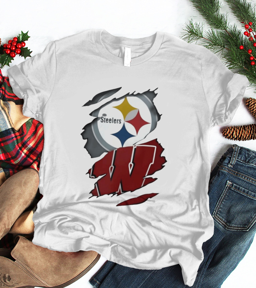 Pittsburgh Steelers Wisconsin Badgers Ripped Fabric T-Shirt