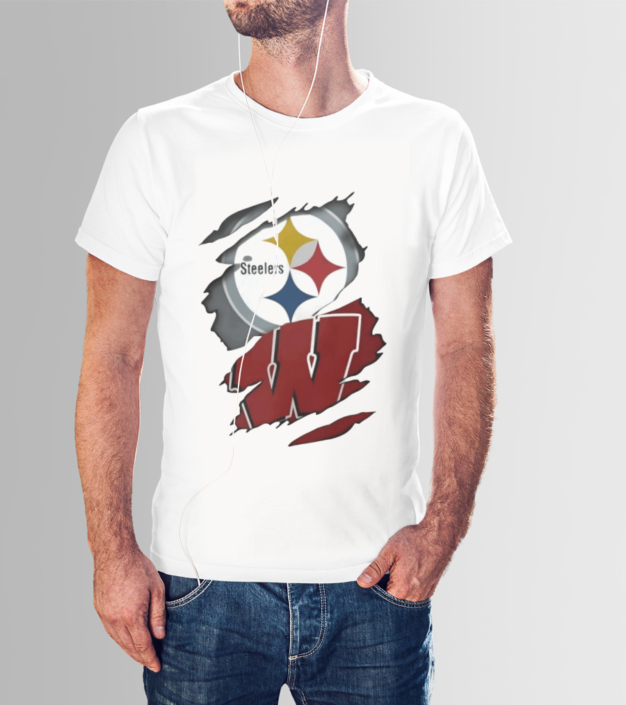 Pittsburgh Steelers Wisconsin Badgers Ripped Fabric T-Shirt
