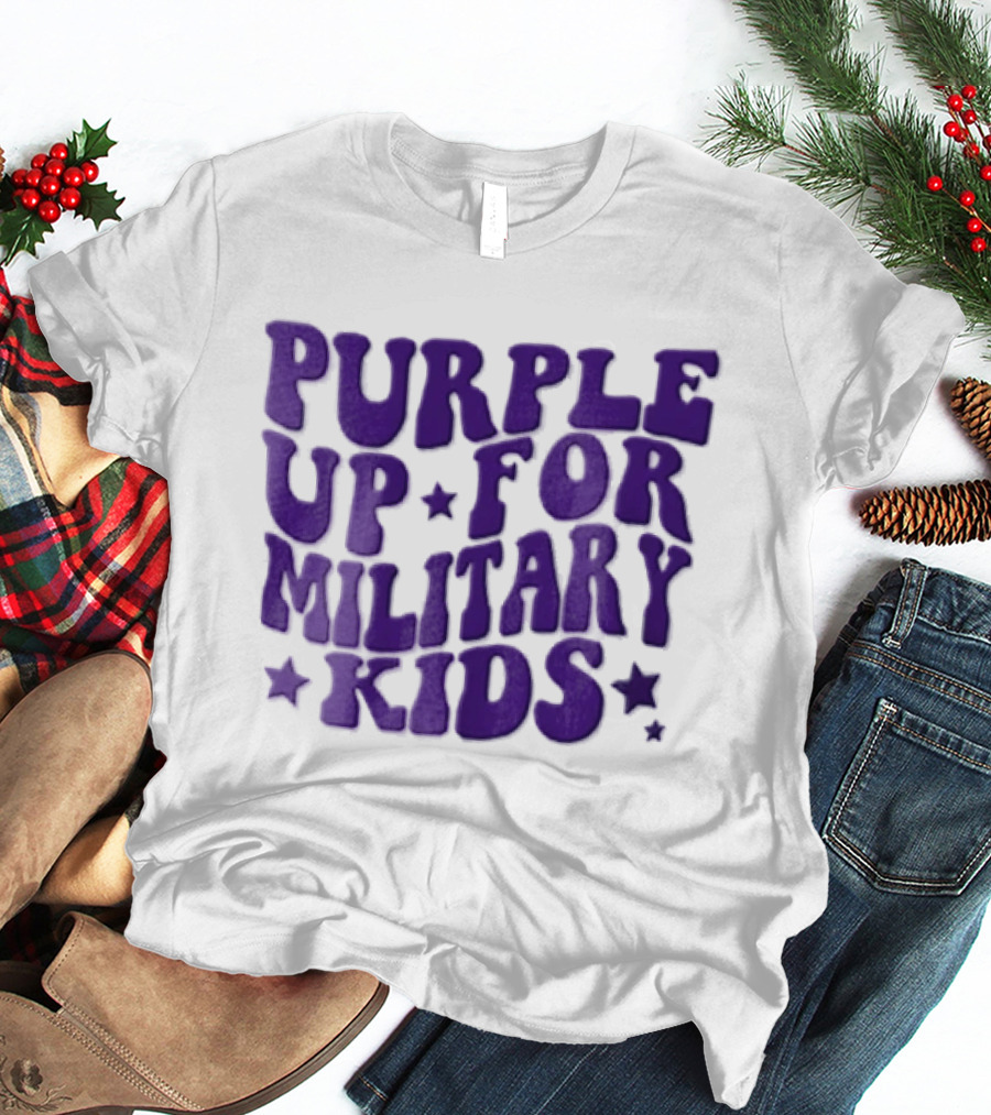 Purple Up For Military Kids Wavy Stars T-Shirt