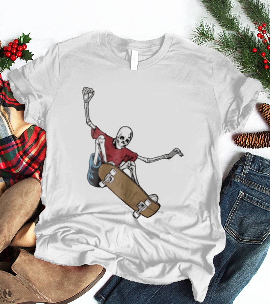 Skeleton Red Skateboard Stunt T-Shirt