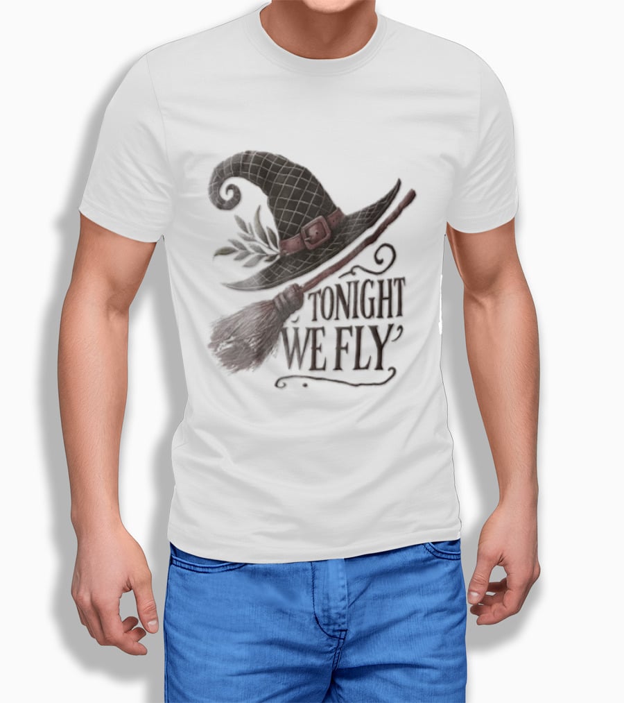 Tonight We Fly Witch Hat Broomstick Leaves T-Shirt