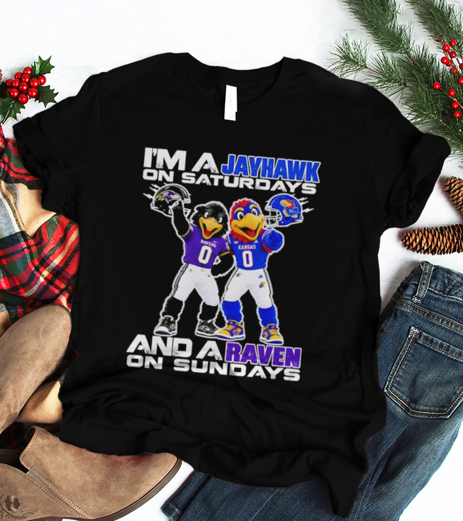Kansas Jayhawks Saturdays Baltimore Ravens Sundays Football Mascots T-Shirt