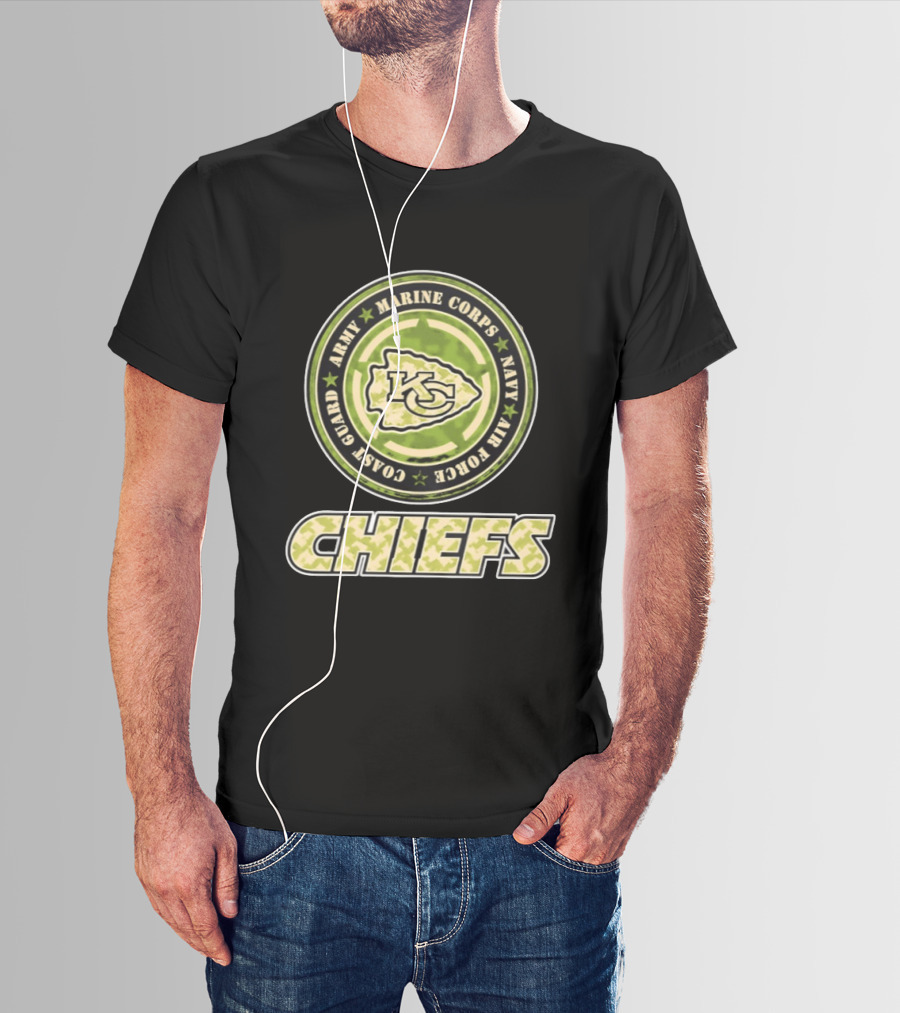 Kansas City Chiefs Military Support Army Marine Corps Navy Air Force Coast Guard Camouflage Chiefs T-Shirt