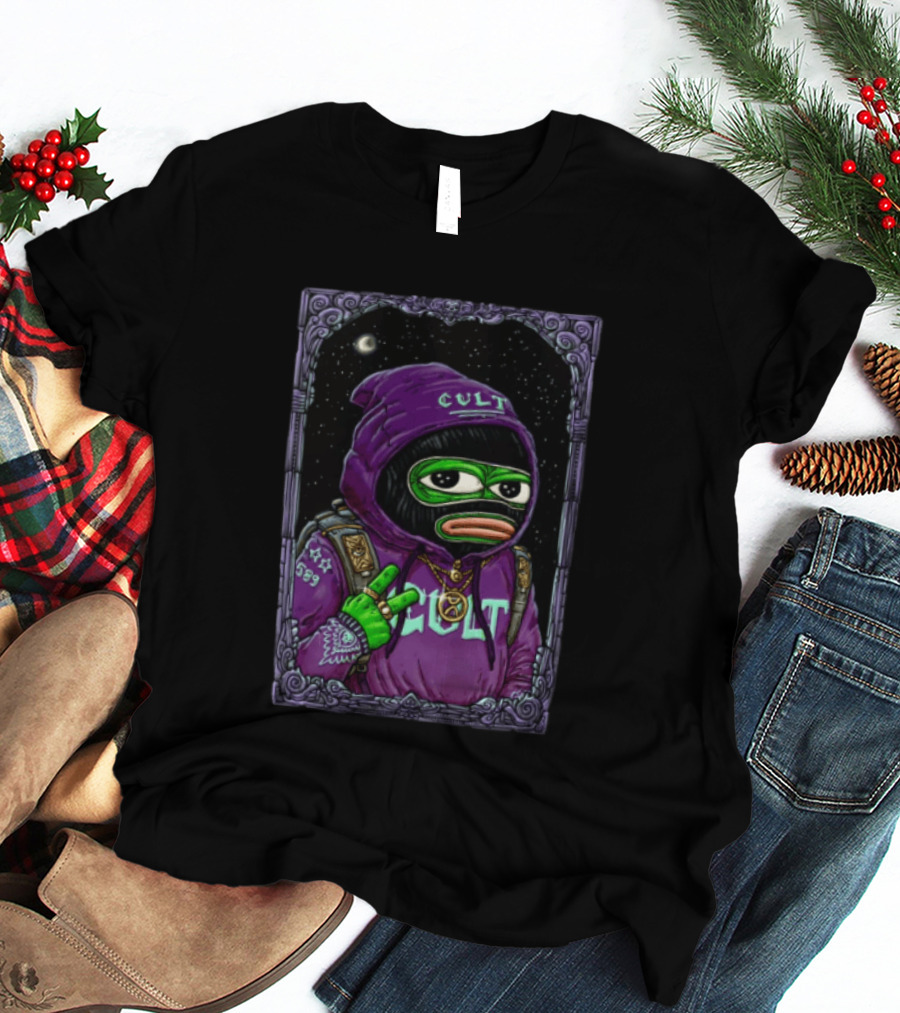 CULT Shiesty Pepe Mask Cosmic Graphic Drawing T-Shirt