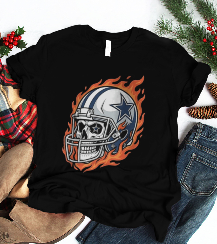 Dallas Cowboys Skull Helmet Flames T-Shirt