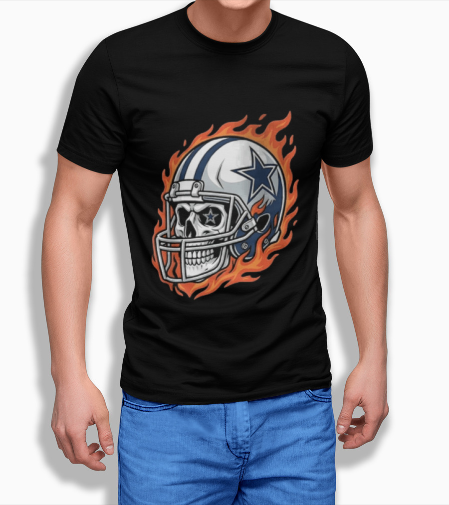 Dallas Cowboys Skull Helmet Flames T-Shirt