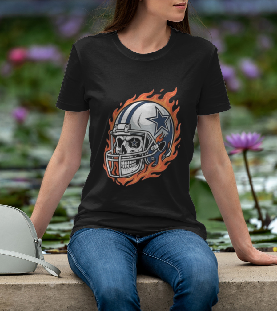 Dallas Cowboys Skull Helmet Flames T-Shirt