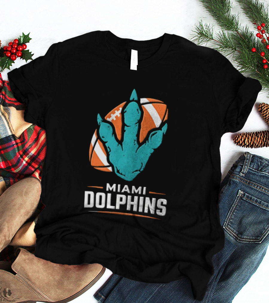 Miami Dolphins Big Roars Football Dinosaur Player Tackled T-Shirt
