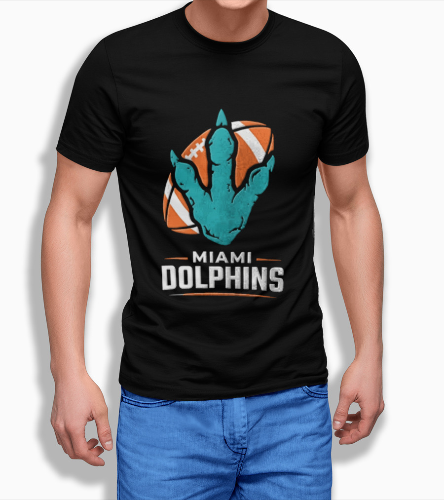 Miami Dolphins Big Roars Football Dinosaur Player Tackled T-Shirt