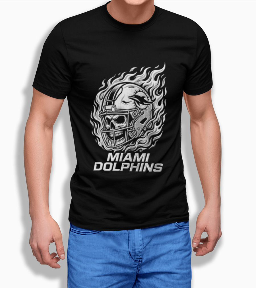 Miami Dolphins Fiery Skeleton Helmet T-Shirt