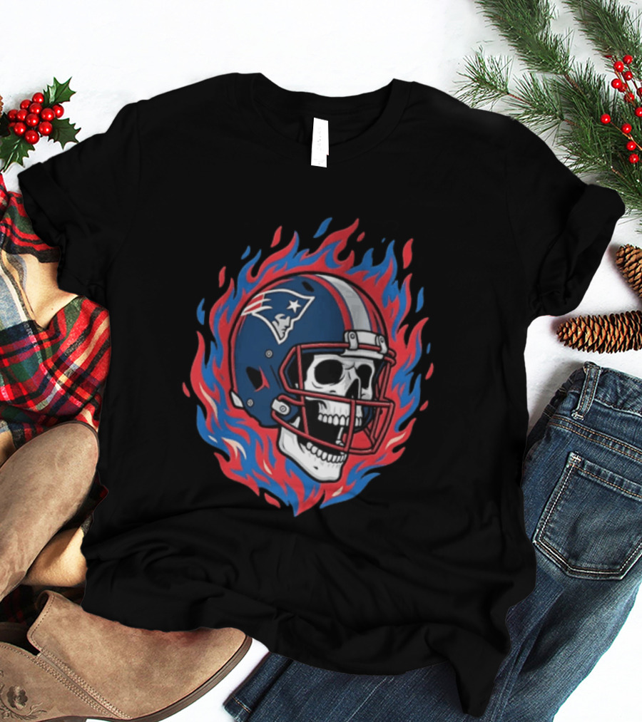 New England Patriots Tom Brady Skeleton Football Helmet Flames T-Shirt