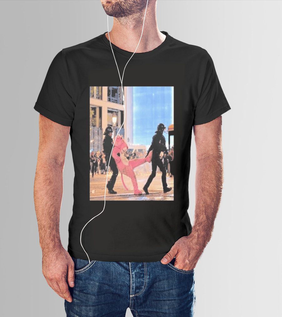 Original Pink Panther France Protests 2026 Police Mascot Arrest Scene T-Shirt