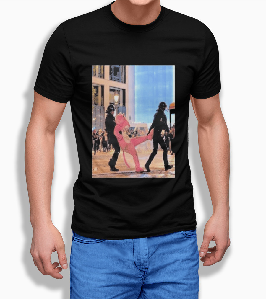 Original Pink Panther France Protests 2026 Police Mascot Arrest Scene T-Shirt