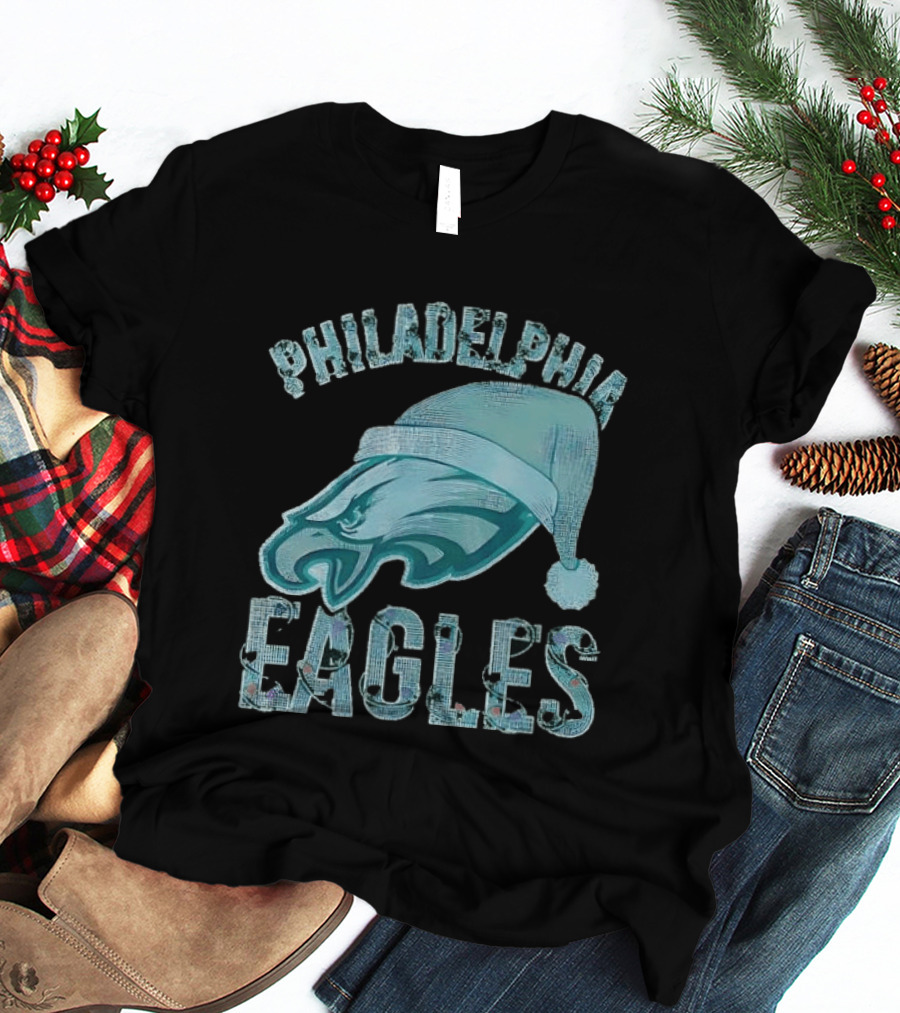 Philadelphia Eagles Festive Holiday Stone Studded Santa Hat T-Shirt