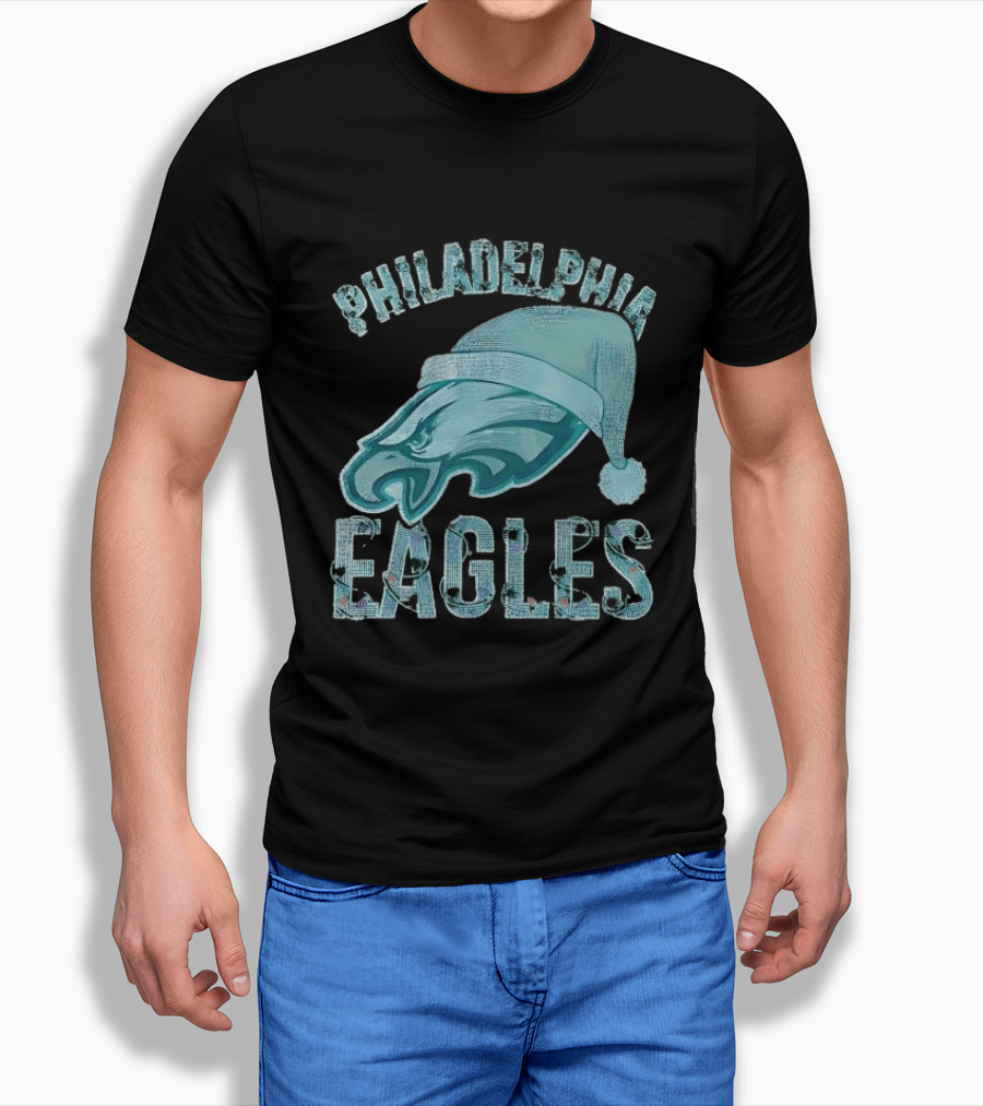Philadelphia Eagles Festive Holiday Stone Studded Santa Hat T-Shirt
