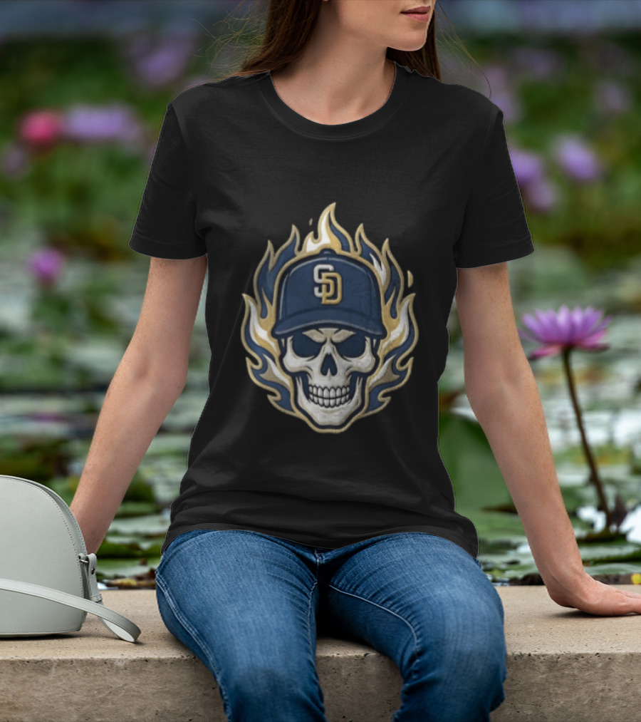 San Diego Padres Skull Cap Flames T-Shirt
