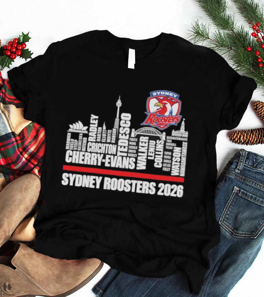Sydney Roosters 2026 Tedesco Cherry Evans Walker Collins Skyline T-Shirt