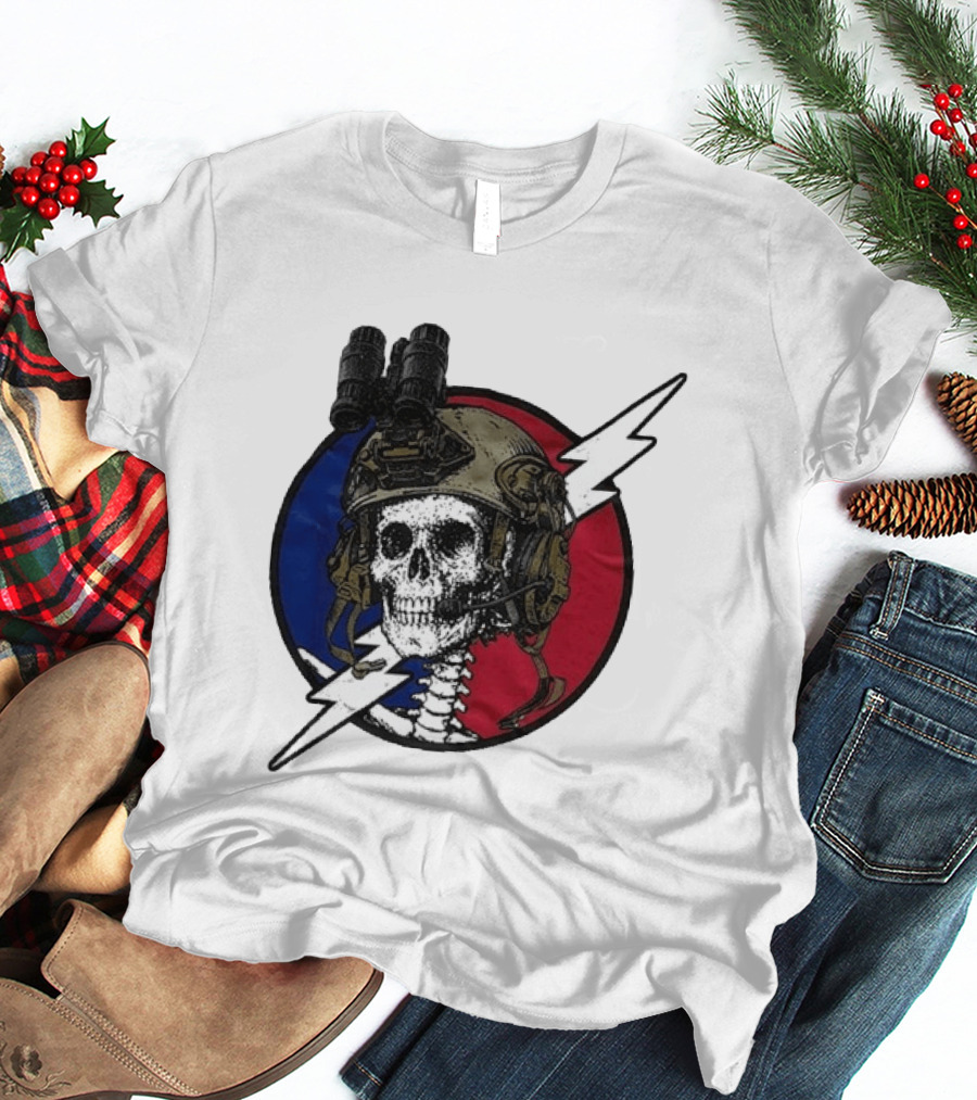 Grateful Dead Carry The Fire Skull With Helmet Lightning Bolt Blue Red Circle T-Shirt