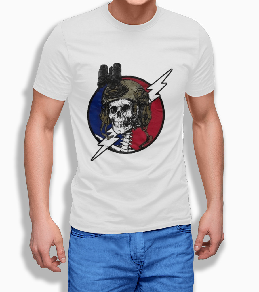 Grateful Dead Carry The Fire Skull With Helmet Lightning Bolt Blue Red Circle T-Shirt