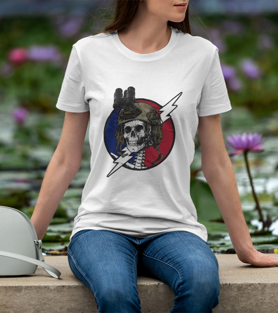 Grateful Dead Carry The Fire Skull With Helmet Lightning Bolt Blue Red Circle T-Shirt