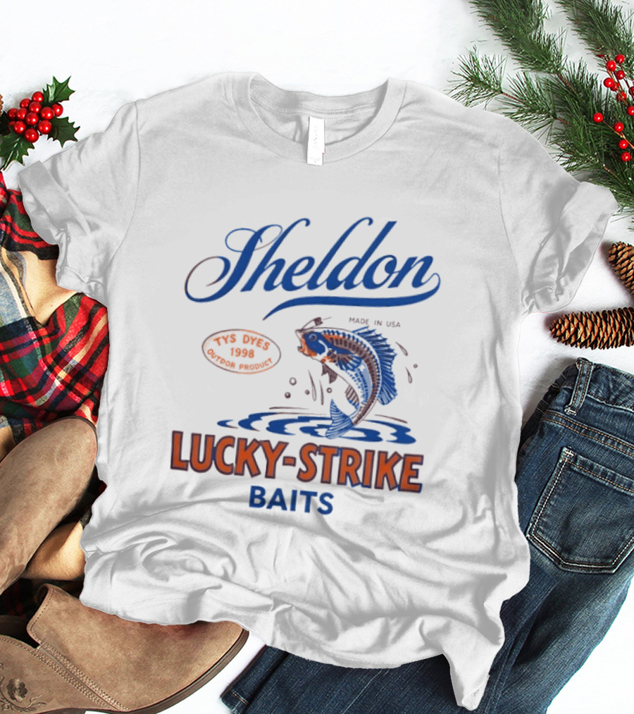 Sheldon Lucky Strike Baits Fishing Made In USA Bass Jumping Water T-Shirt
