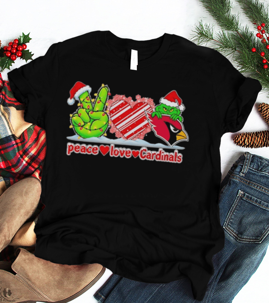Arizona Cardinals Grinch Peace Love Cardinals Christmas T-Shirt