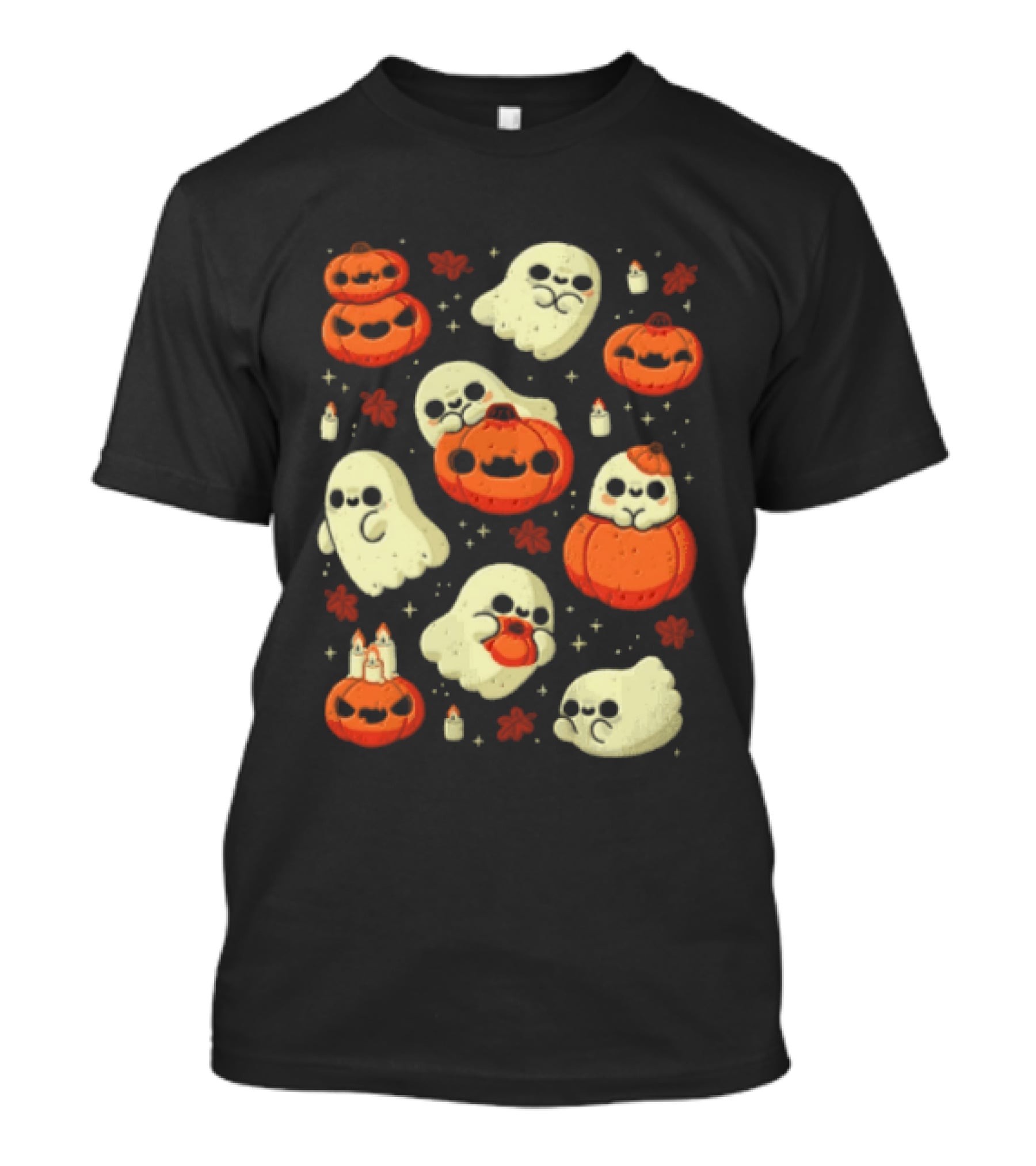 Cute Halloween Ghosts With Pumpkin Faces And Stars T-Shirt