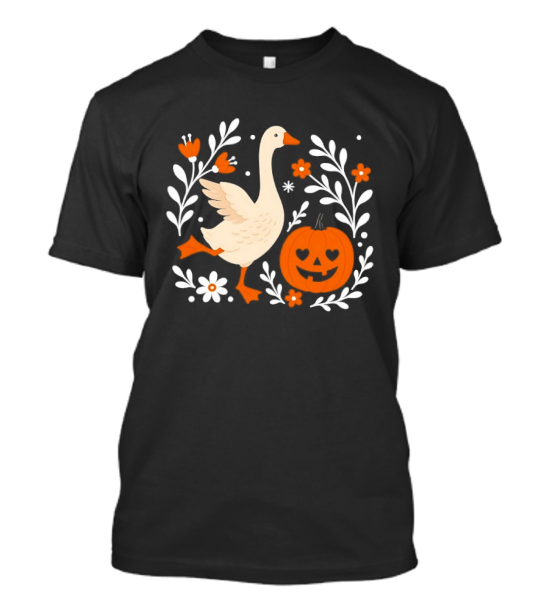 Goose And Pumpkin With Floral Halloween Vibes T-Shirt