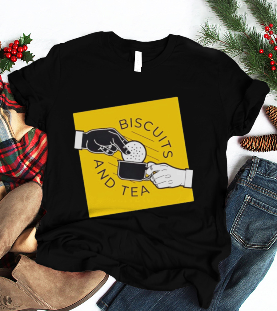 Biscuits And Tea Dipping Cartoon Illustration Yellow T-Shirt
