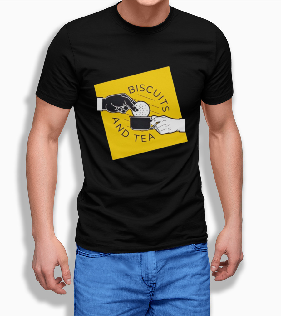 Biscuits And Tea Dipping Cartoon Illustration Yellow T-Shirt