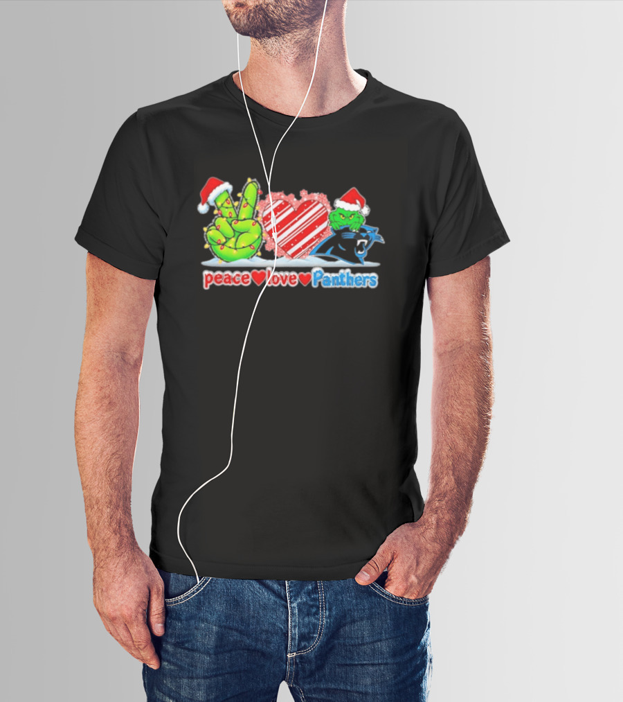 Peace Love Panthers Carolina Christmas Grinch T-Shirt