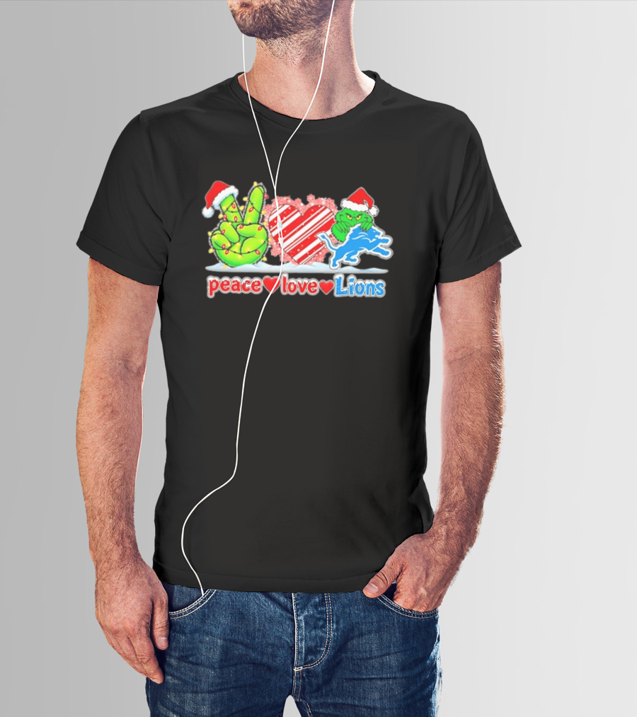 Peace Love Lions Christmas Grinch Detroit Lions T-Shirt