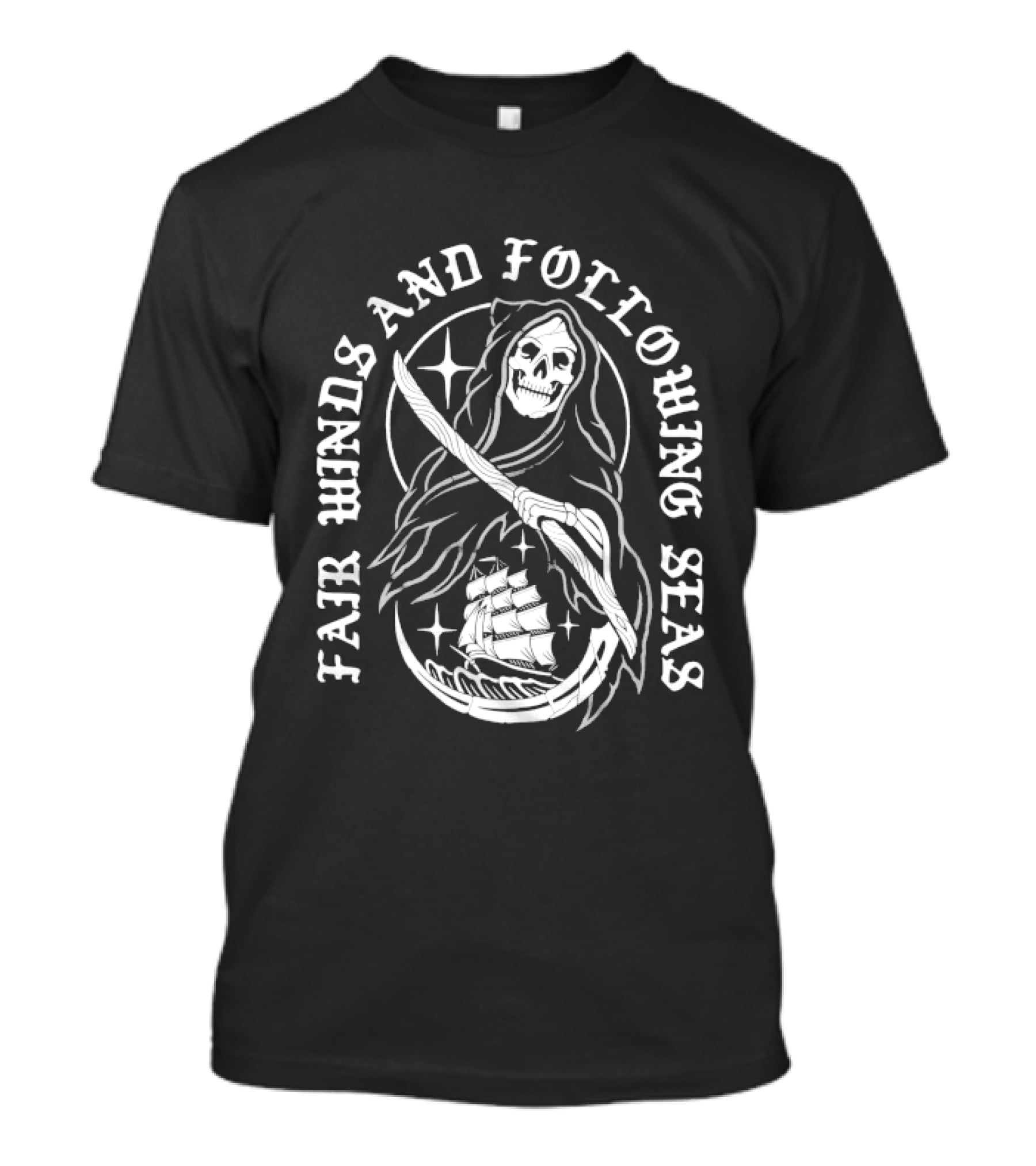 Fair Winds And Following Seas Grim Reaper Nautical Ship T-Shirt