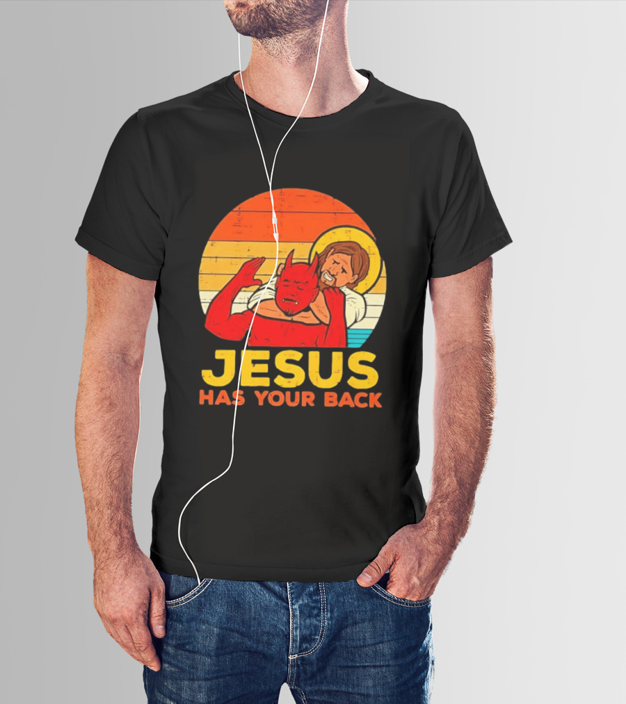 Jesus Has Your Back Devil Wrestling Retro Sunset T-Shirt
