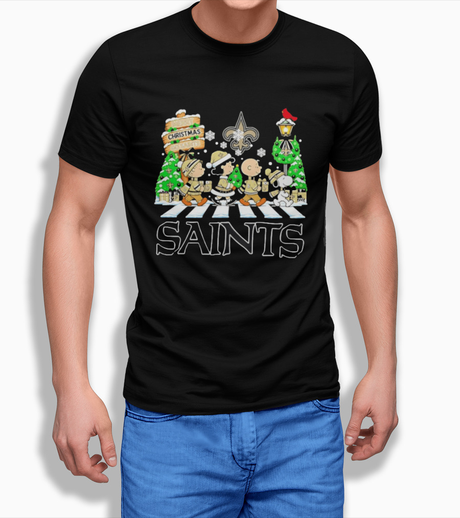 New Orleans Saints Peanuts Characters Christmas Abbey Road T-Shirt