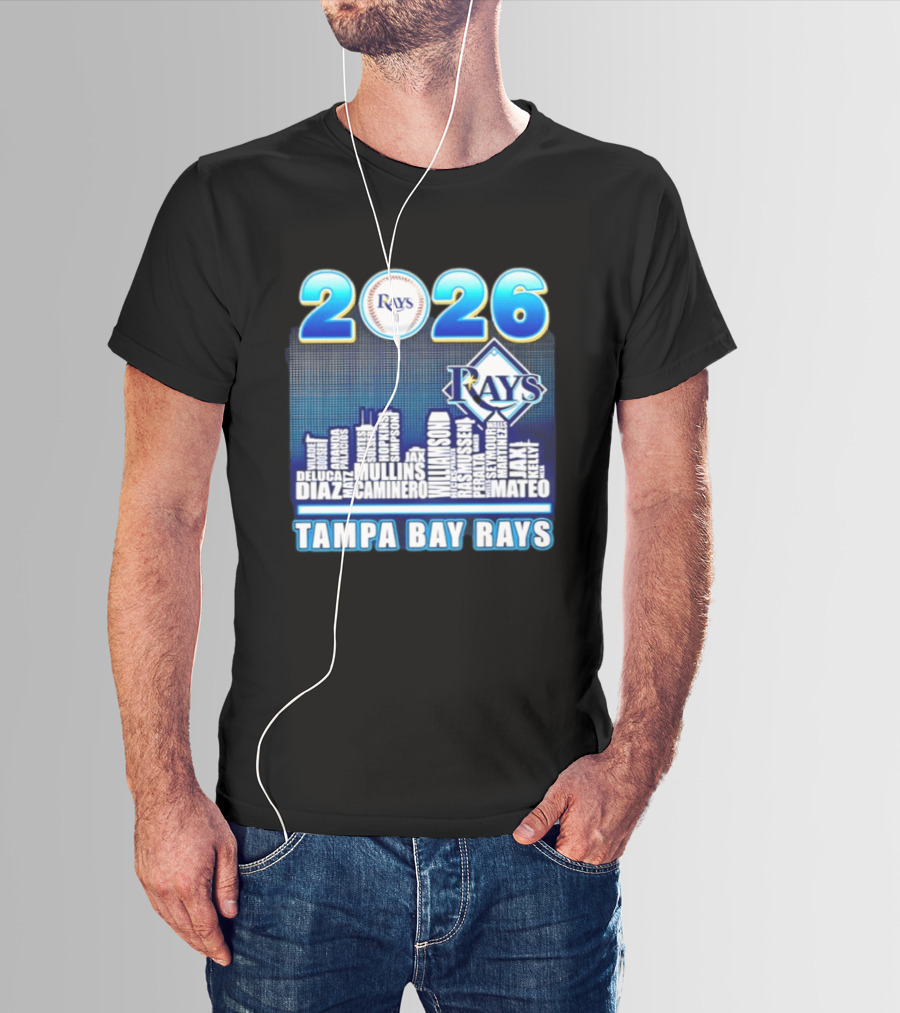 Tampa Bay Rays 2026 City Skyline Player Names Diaz Mullins Caminero Williamson Rasmussen T-Shirt