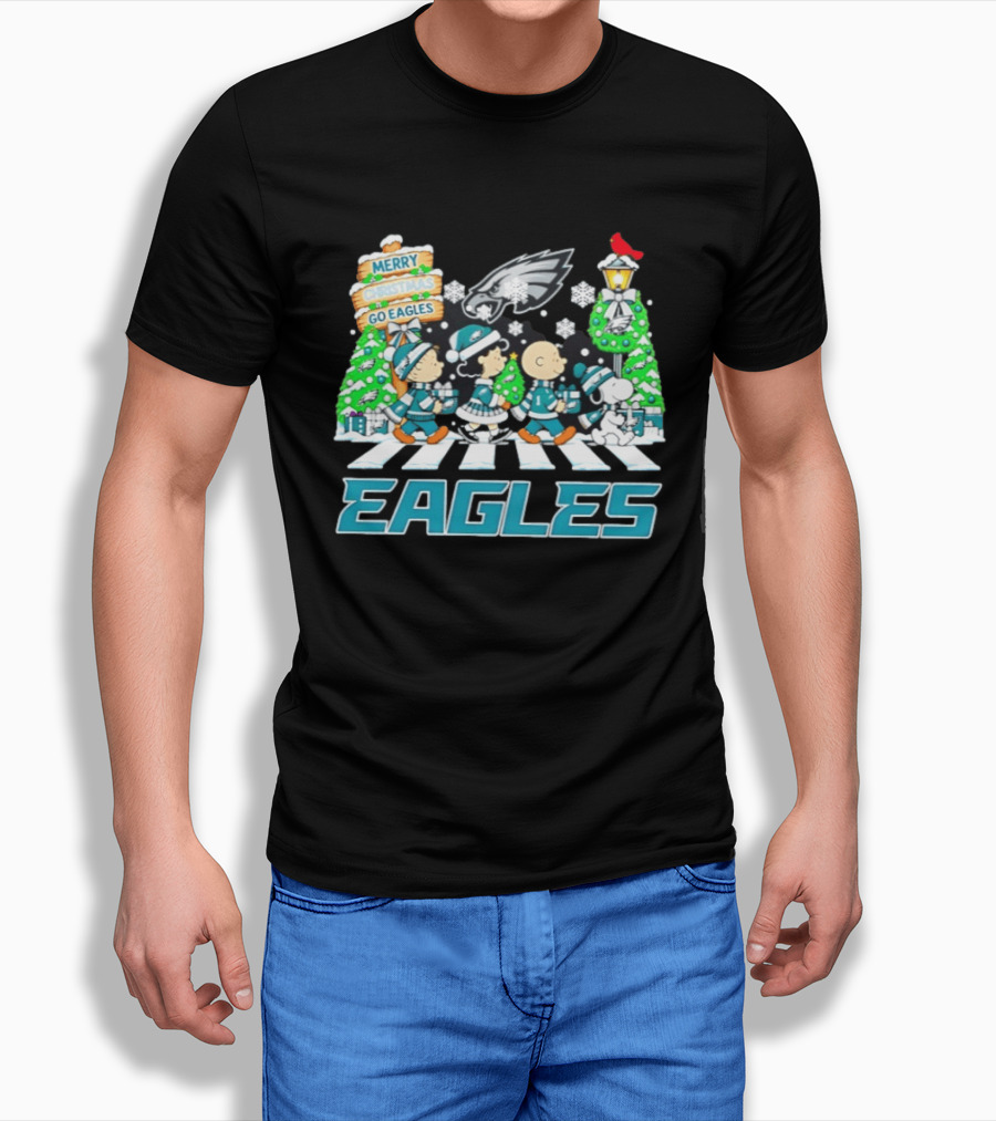 Eagles Peanuts Christmas Abbey Road Merry Christmas Go Eagles T-Shirt