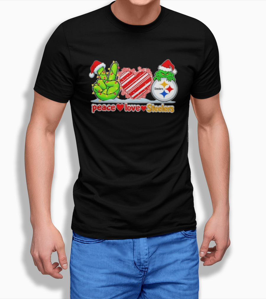 Pittsburgh Steelers Grinch Peace Love Christmas T-Shirt
