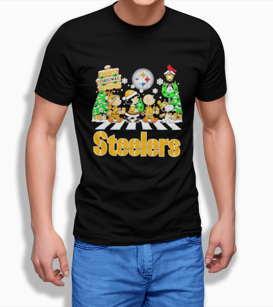 Pittsburgh Steelers Peanuts Abbey Road Christmas Merry Go Steelers T-Shirt