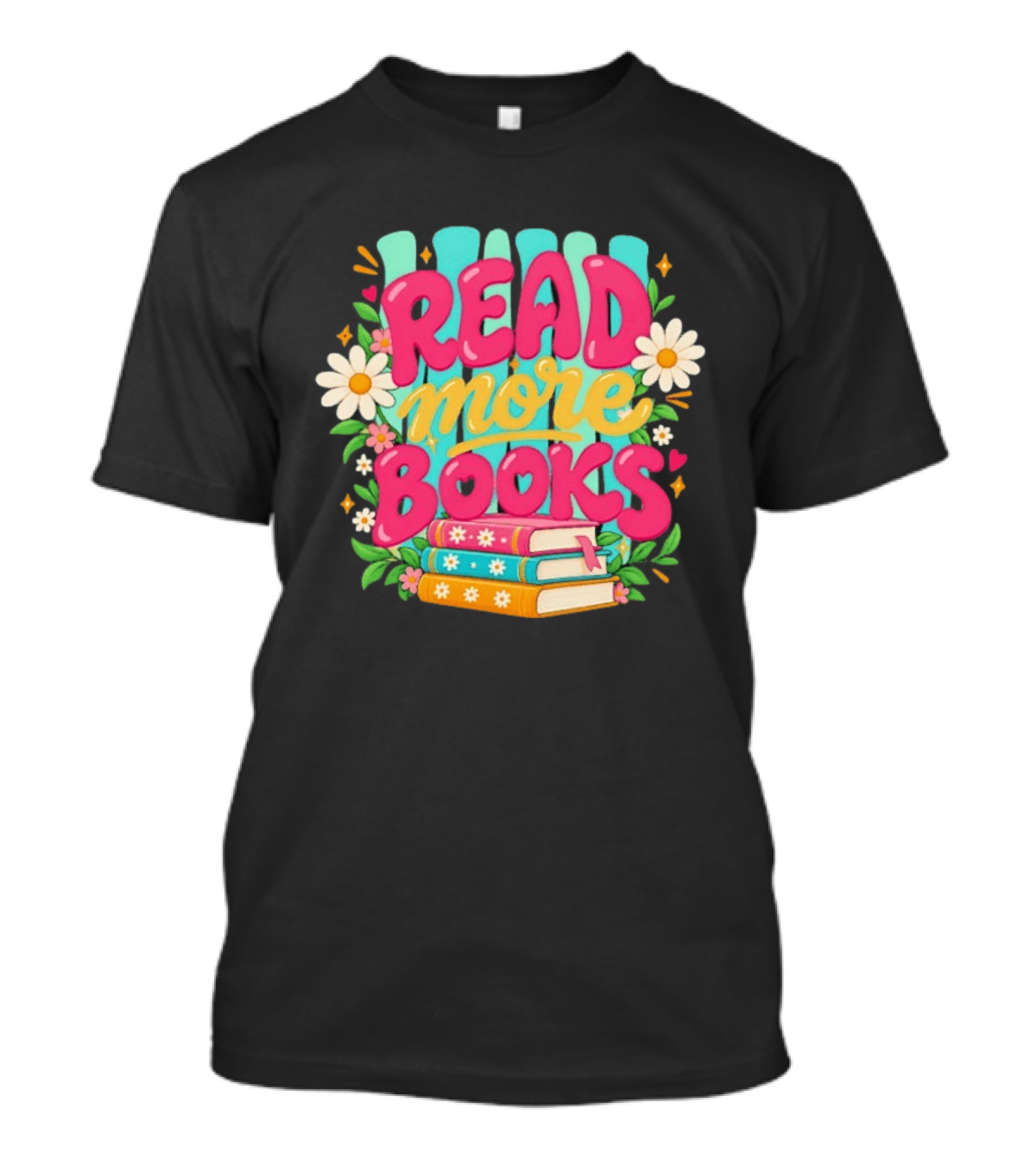 Read More Books Colorful Floral Stack With Daisies T-Shirt