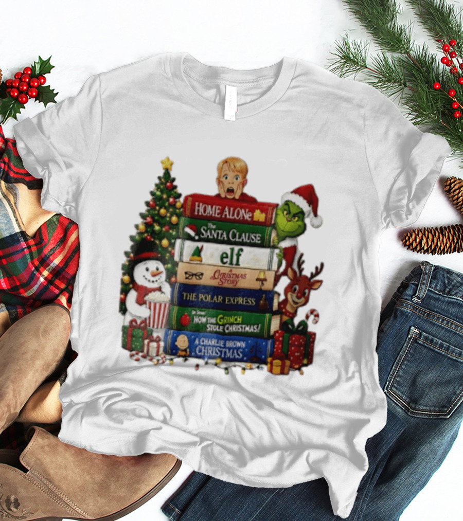 Home Alone Grinch Elf Polar Express Santa Claus Christmas Story Charlie Brown Movies Stack T-Shirt