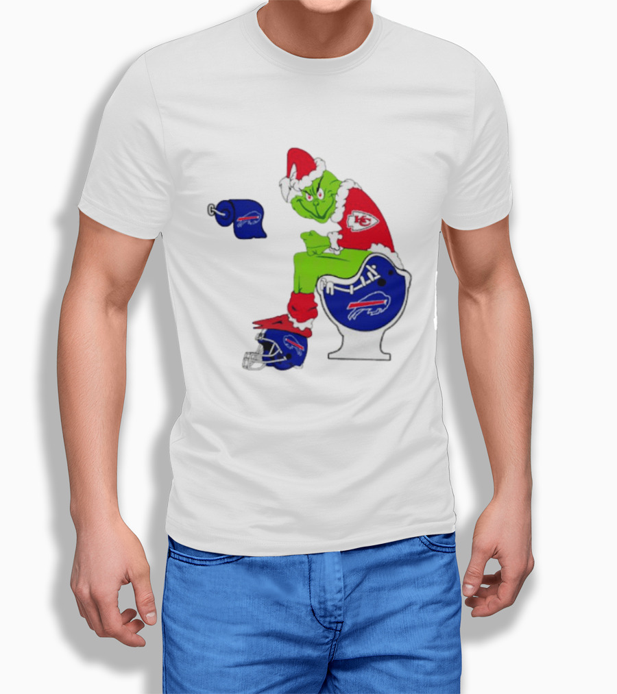 Kansas City Chiefs Grinch Sitting On Buffalo Bills Toilet Football T-Shirt