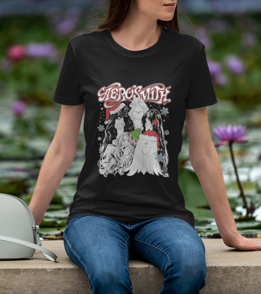 Aerosmith Draw The Line Christmas Santa Hats Snowflakes T-Shirt
