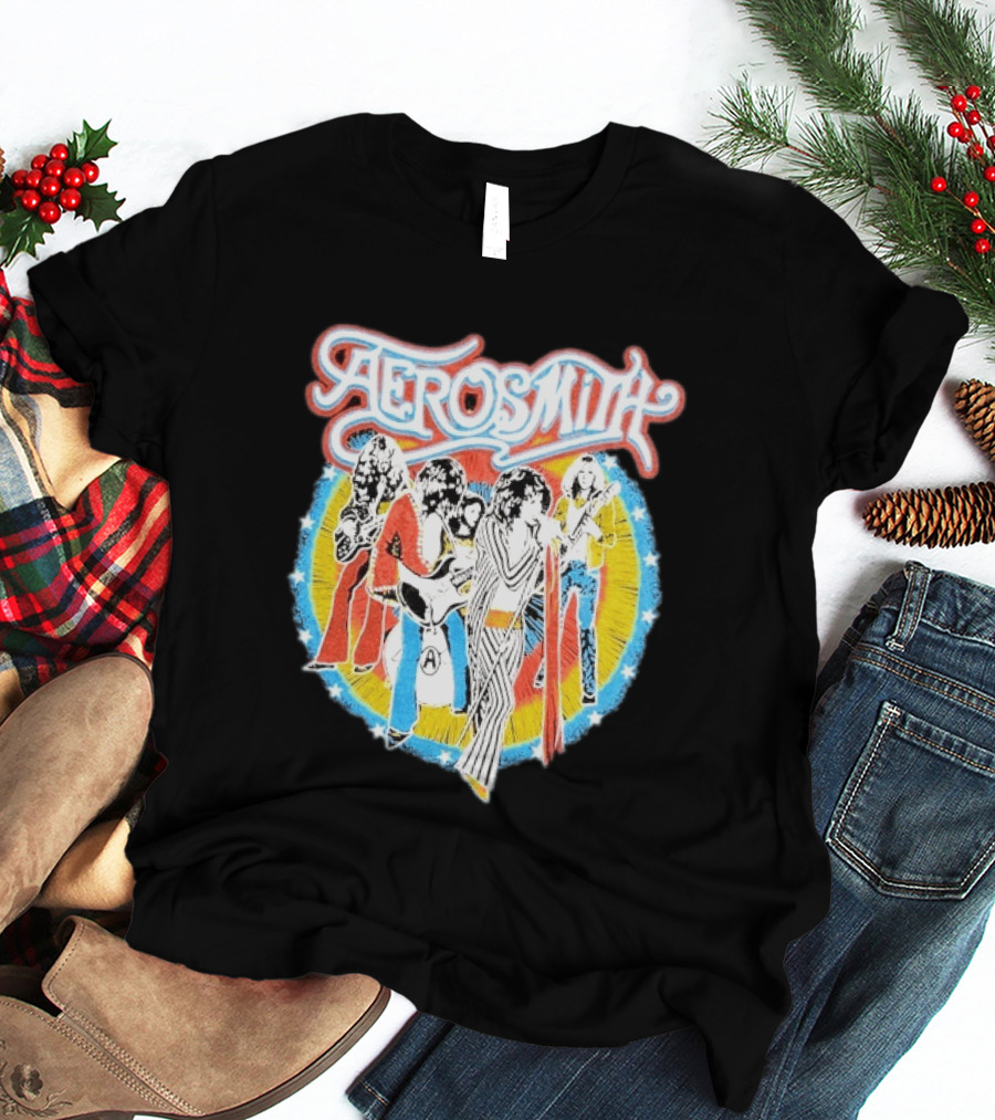 Aerosmith Vintage Debut Band Illustration With Classic Rock Group Image T-Shirt