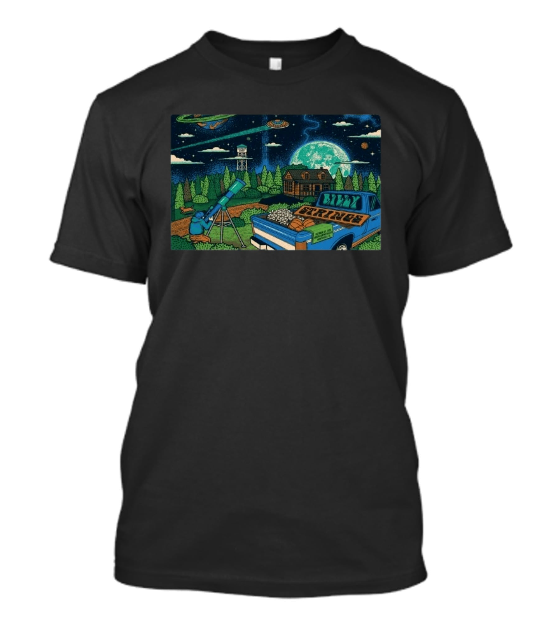 Billy Strings October 23 2026 Orion Amphitheater Huntsville AL Concert UFO Stargazing Cabin Truck Scene T-Shirt