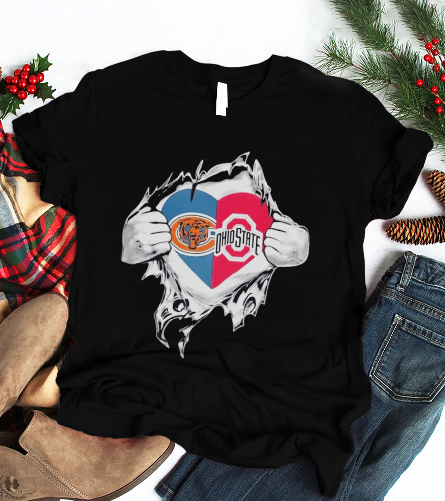 Heart Shaped Chicago Bears Ohio State Mashup T-Shirt