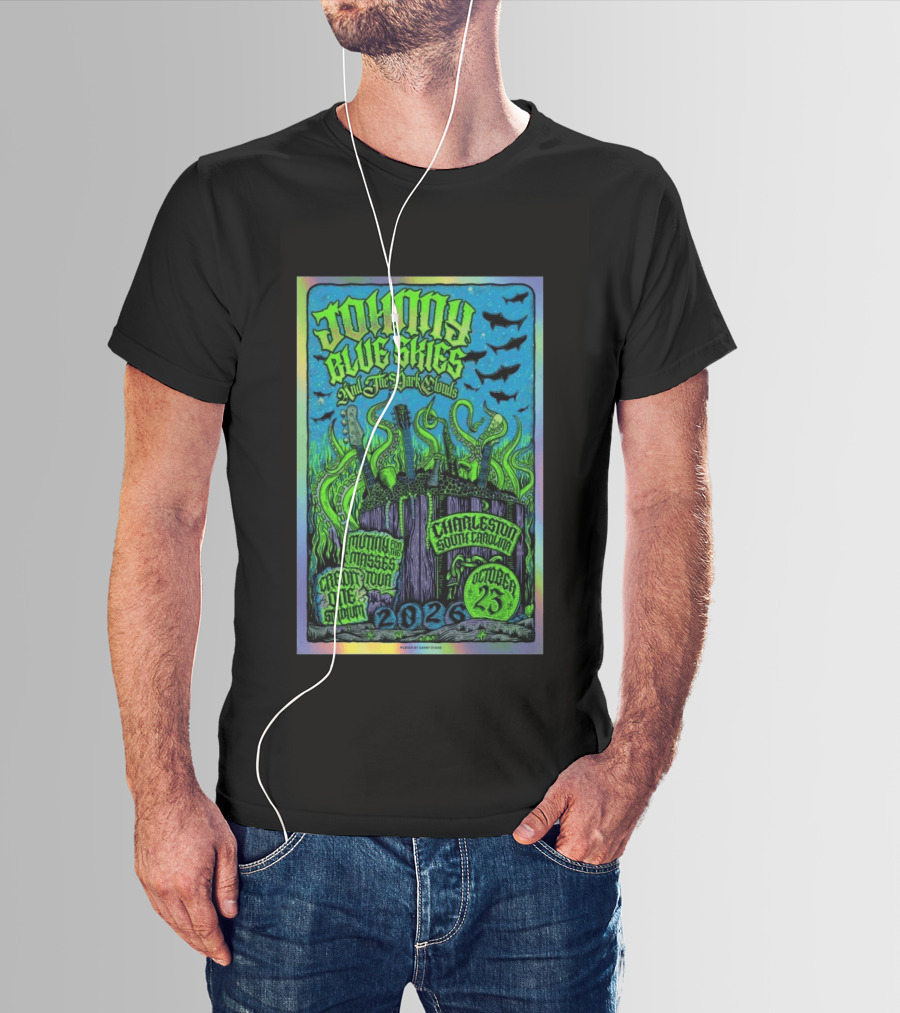 Johnny Blue Skies And The Shark Clouds Music For The Masses Credit One Stadium Charleston October 25 2026 T-Shirt