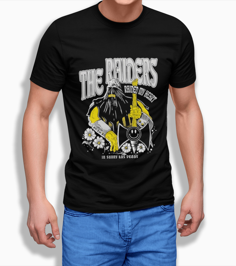 The Raiders Raided My Heart In Sunny Las Vegas Viking Or Pirate Axe And Flowers T-Shirt